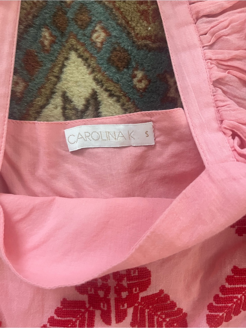 Carolina K Dresses pink Kuna red embroidered tank maxi ruffle s - Picture 4 of 10